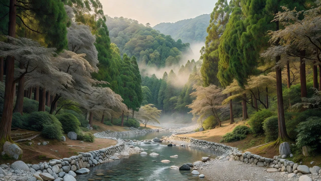 森の中を流れる静かな小川