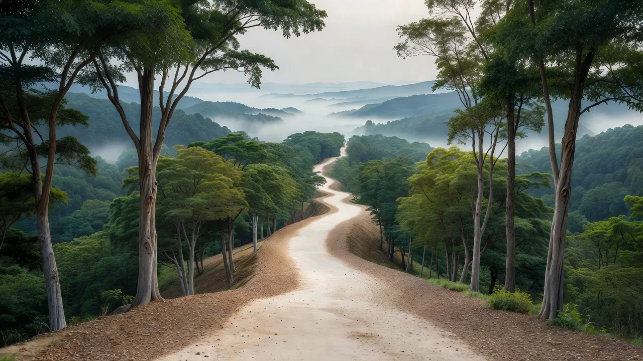 遠くの山並みを望む稜線の道