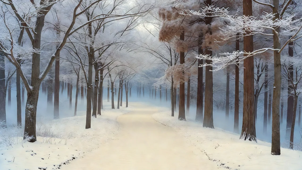 霜の降りた冬の木々